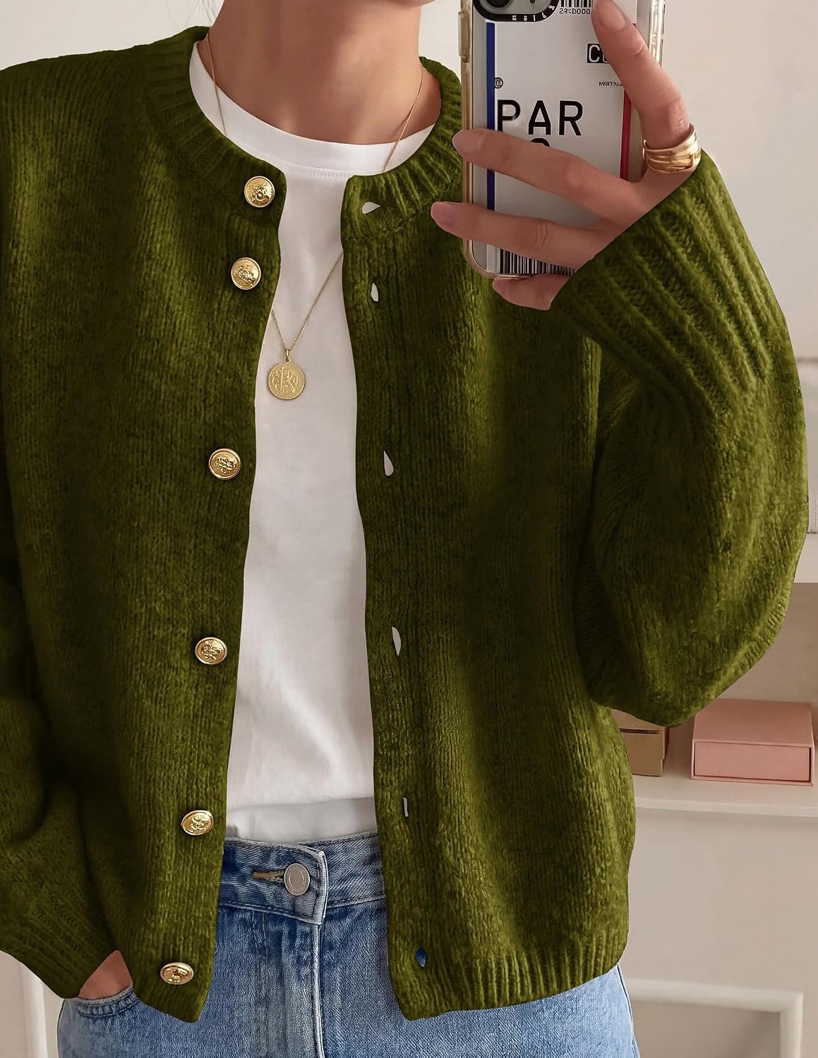 image:imagePRETTYGARDEN Womens Button up Chunky Knit Cardigan SweatersArmy Green