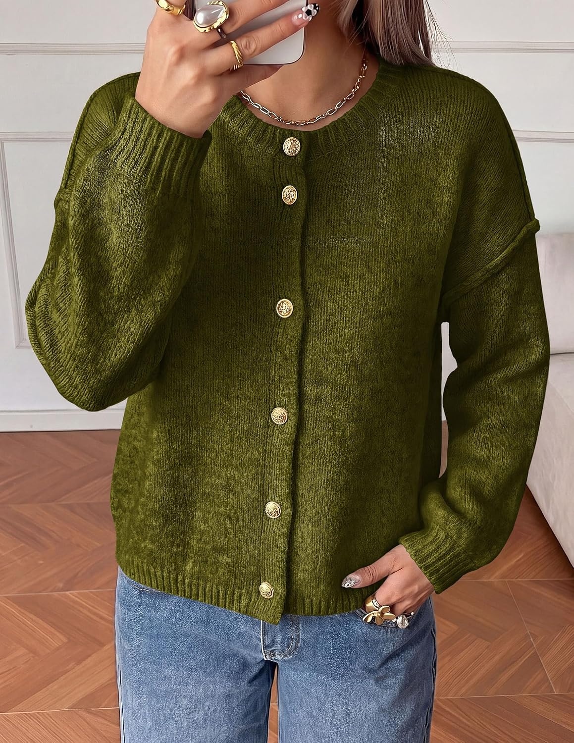 image:imagePRETTYGARDEN Womens Button up Chunky Knit Cardigan SweatersArmy Green