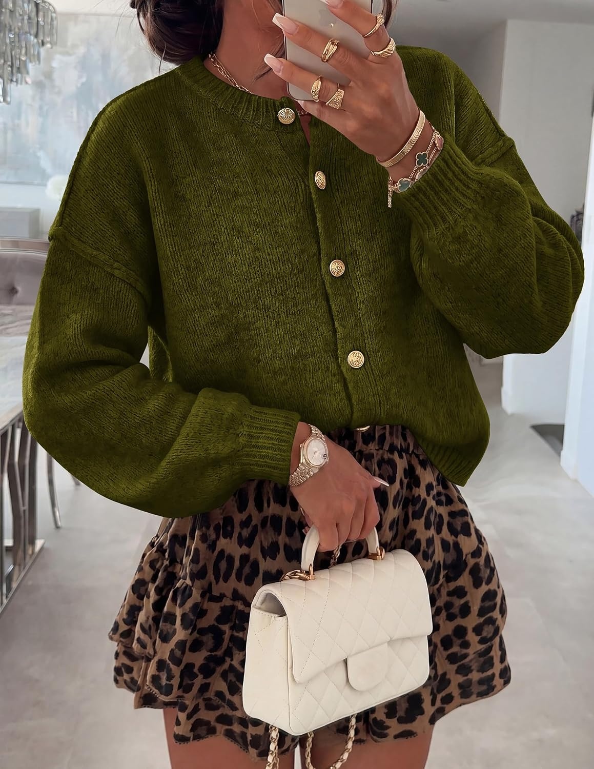 image:imagePRETTYGARDEN Womens Button up Chunky Knit Cardigan SweatersArmy Green