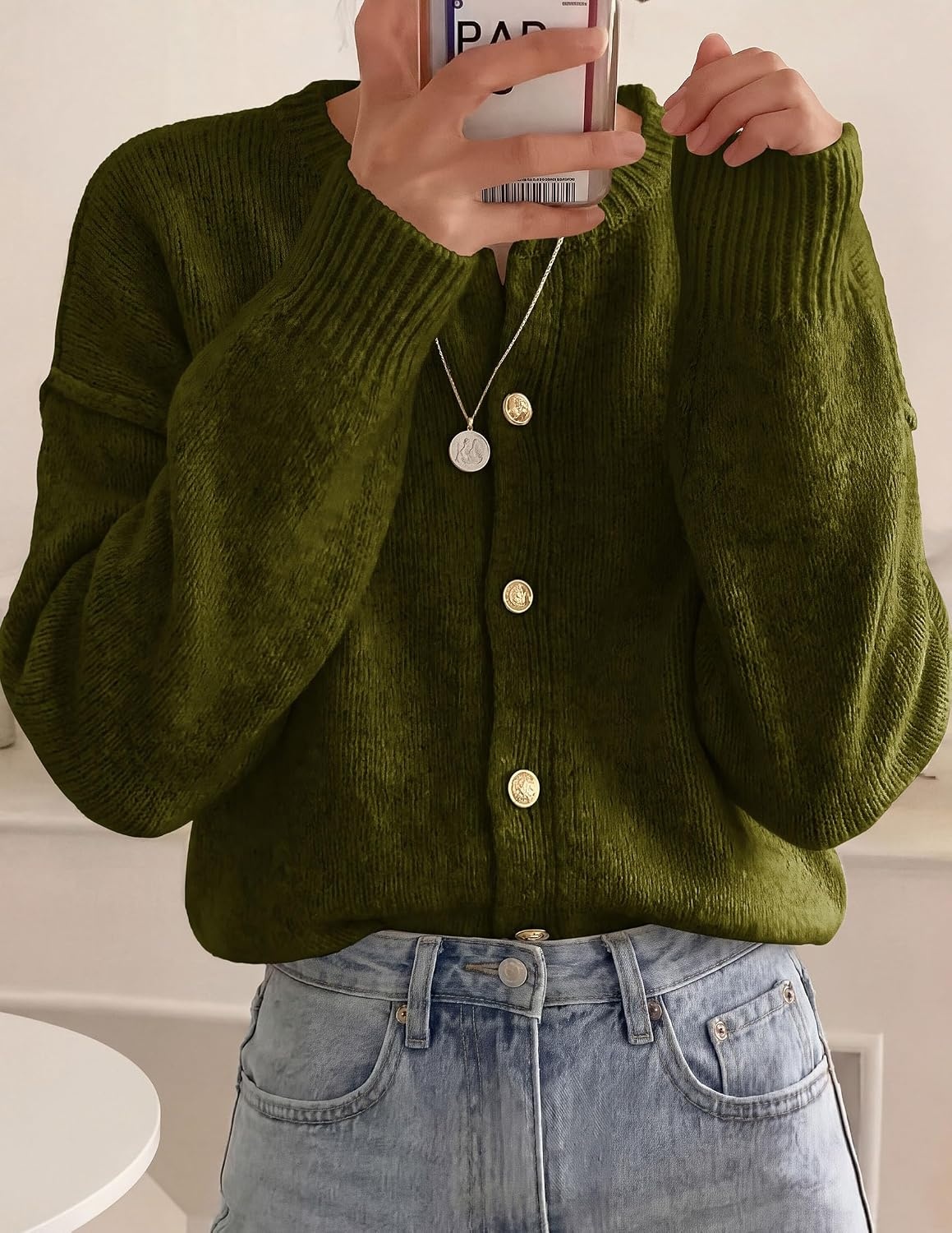 image:imagePRETTYGARDEN Womens Button up Chunky Knit Cardigan SweatersArmy Green