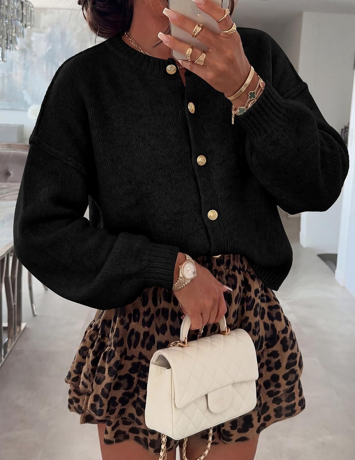 image:imagePRETTYGARDEN Womens Button up Chunky Knit Cardigan SweatersBlack