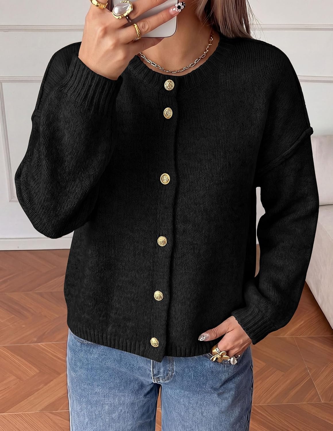 image:imagePRETTYGARDEN Womens Button up Chunky Knit Cardigan SweatersBlack