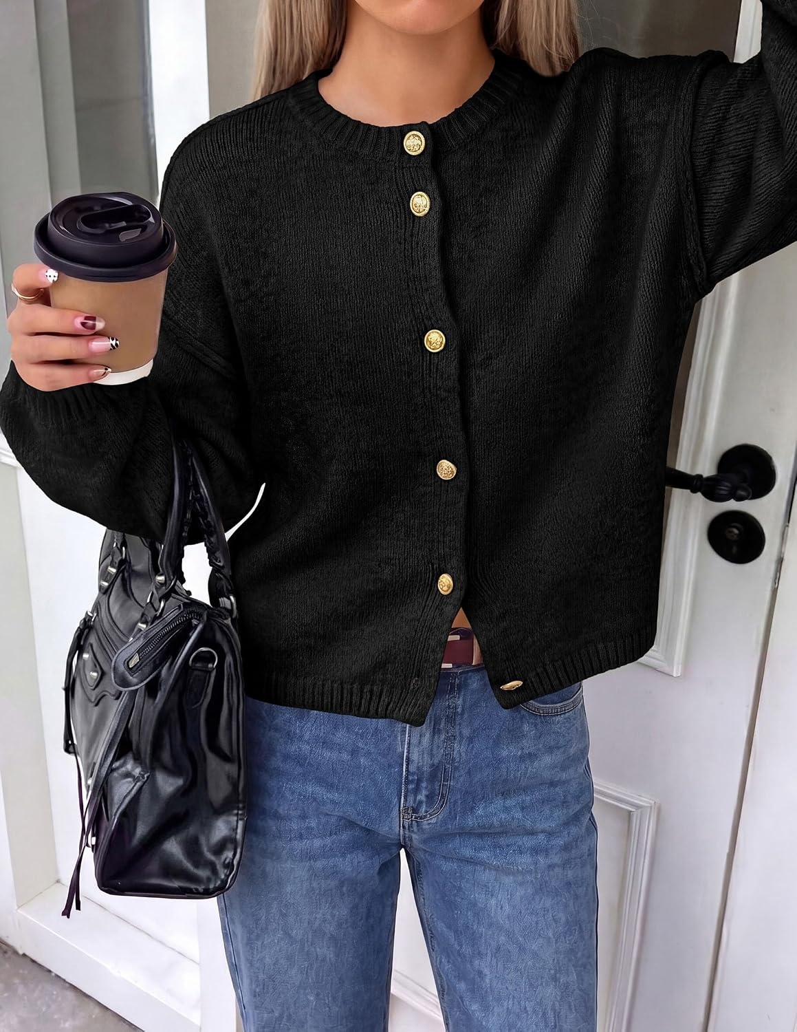 image:imagePRETTYGARDEN Womens Button up Chunky Knit Cardigan SweatersBlack