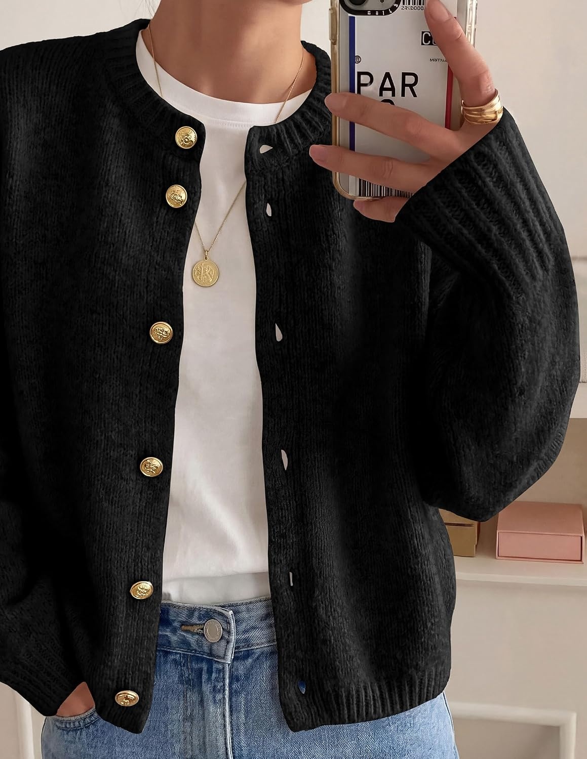 image:imagePRETTYGARDEN Womens Button up Chunky Knit Cardigan SweatersBlack