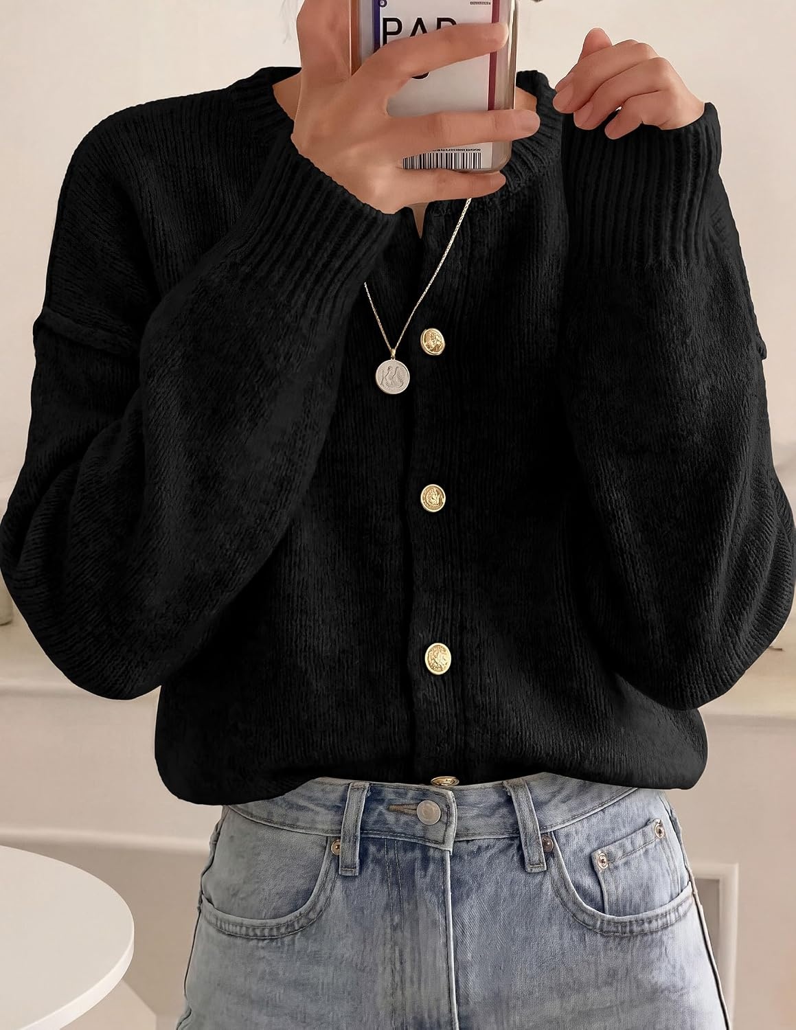 image:imagePRETTYGARDEN Womens Button up Chunky Knit Cardigan SweatersBlack