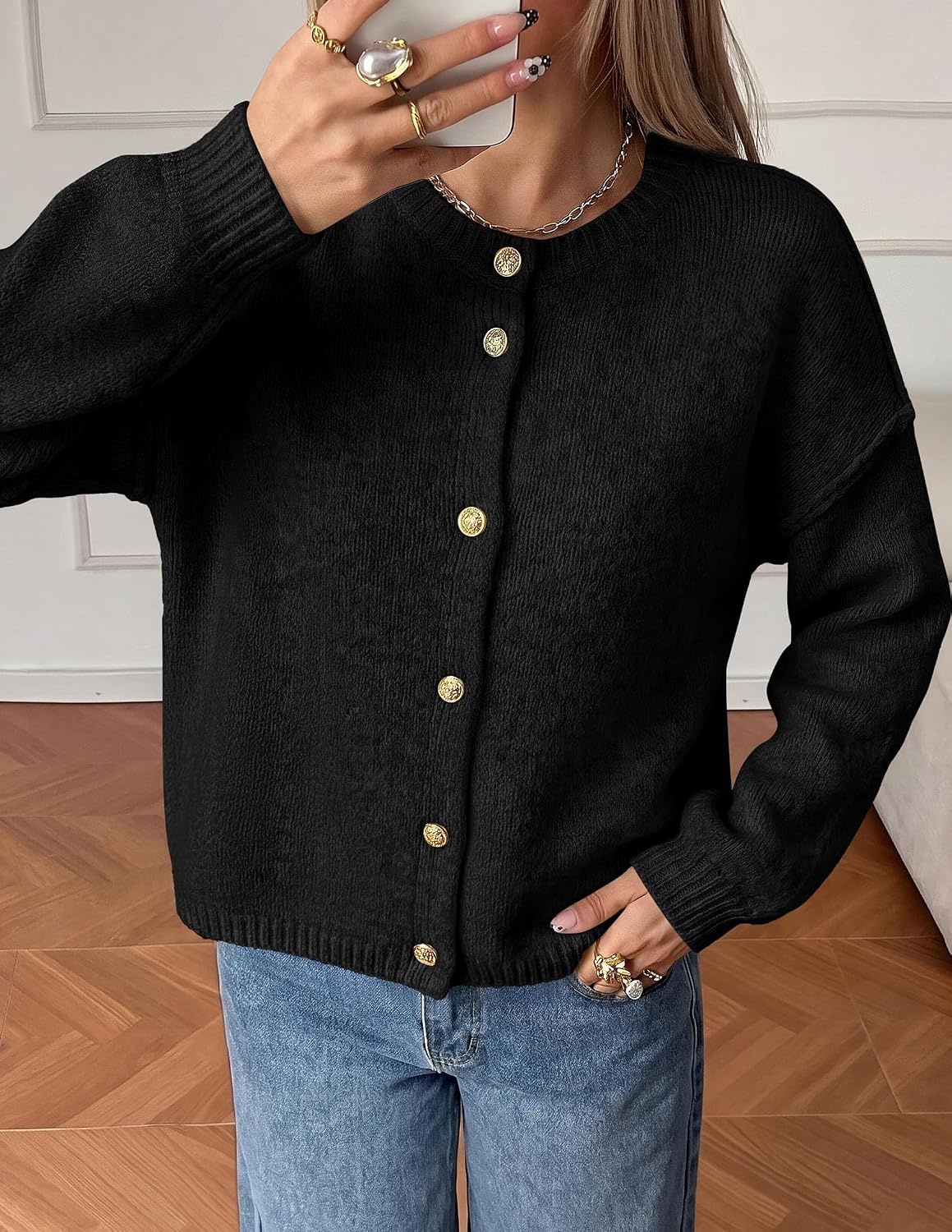 image:imagePRETTYGARDEN Womens Button up Chunky Knit Cardigan SweatersBlack