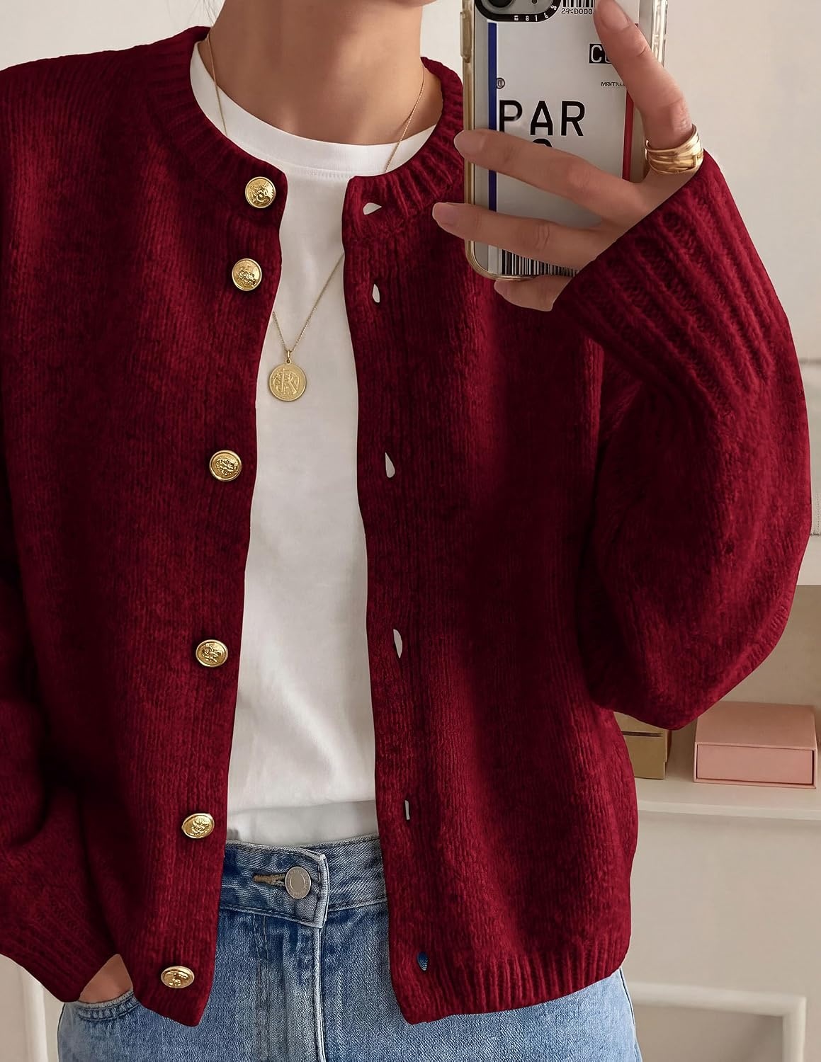 image:imagePRETTYGARDEN Womens Button up Chunky Knit Cardigan SweatersBurgundy