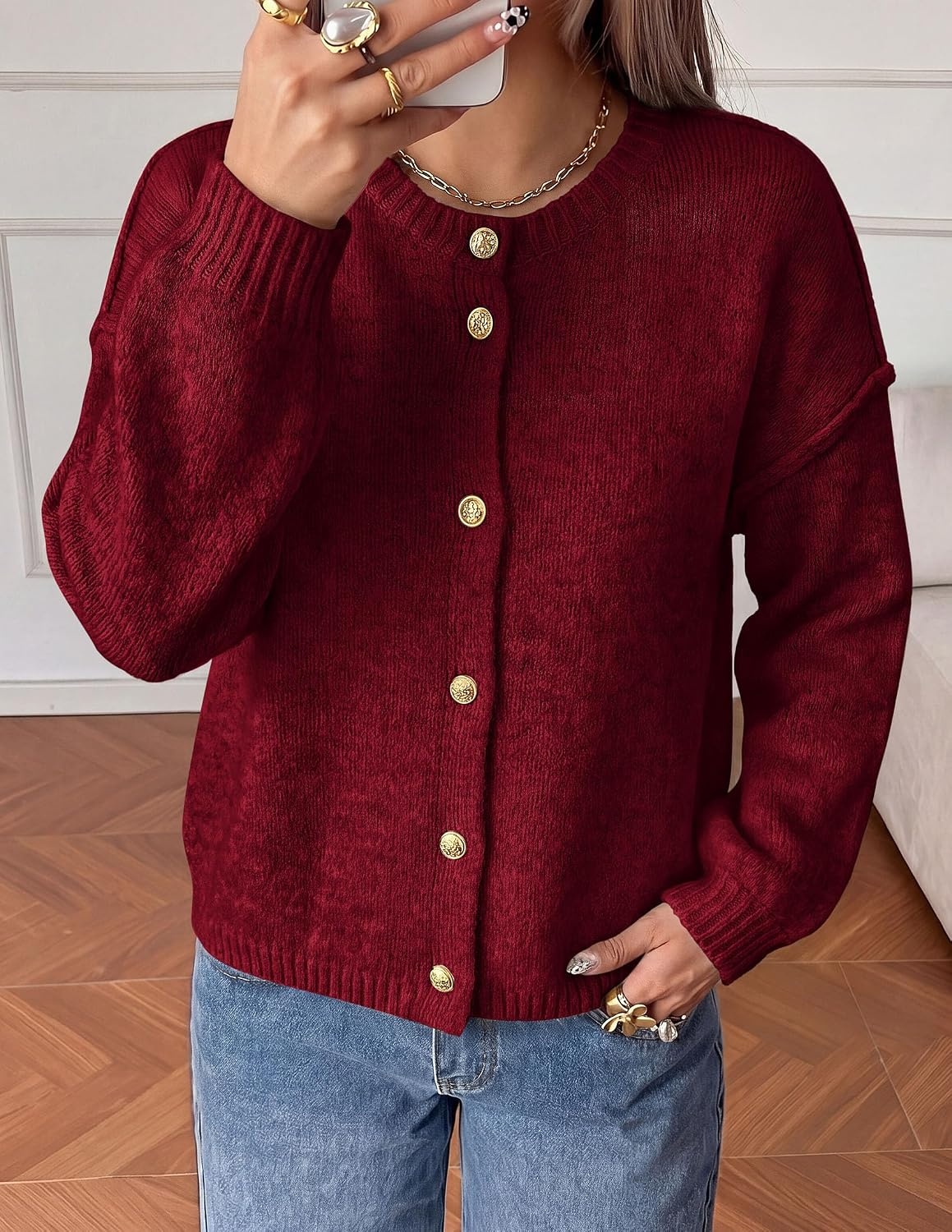 image:imagePRETTYGARDEN Womens Button up Chunky Knit Cardigan SweatersBurgundy