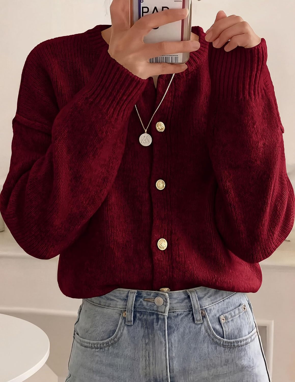 image:imagePRETTYGARDEN Womens Button up Chunky Knit Cardigan SweatersBurgundy