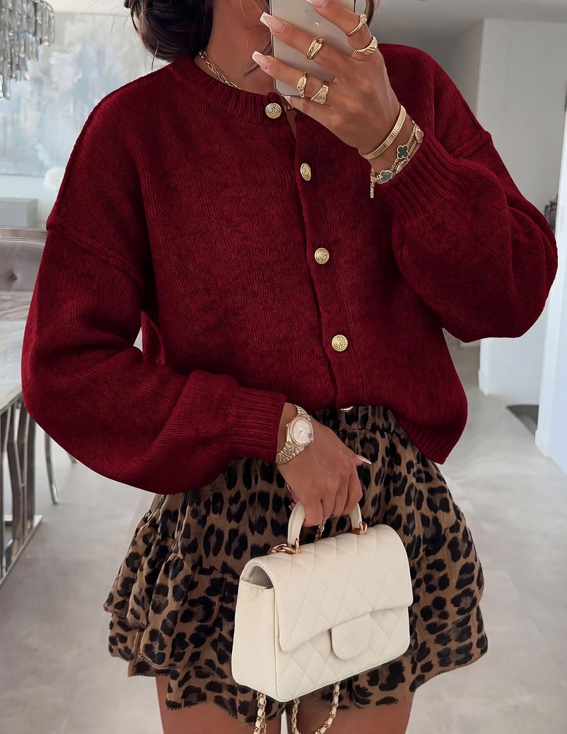 image:imagePRETTYGARDEN Womens Button up Chunky Knit Cardigan SweatersBurgundy