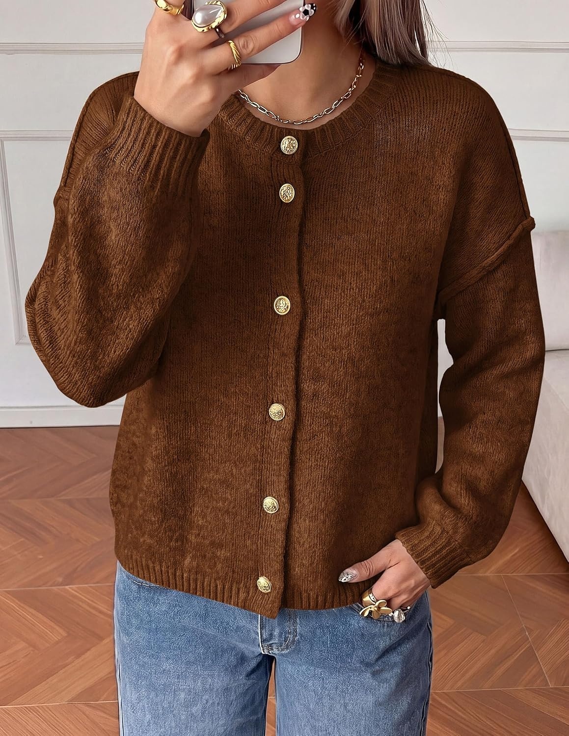 image:imagePRETTYGARDEN Womens Button up Chunky Knit Cardigan SweatersCaramel