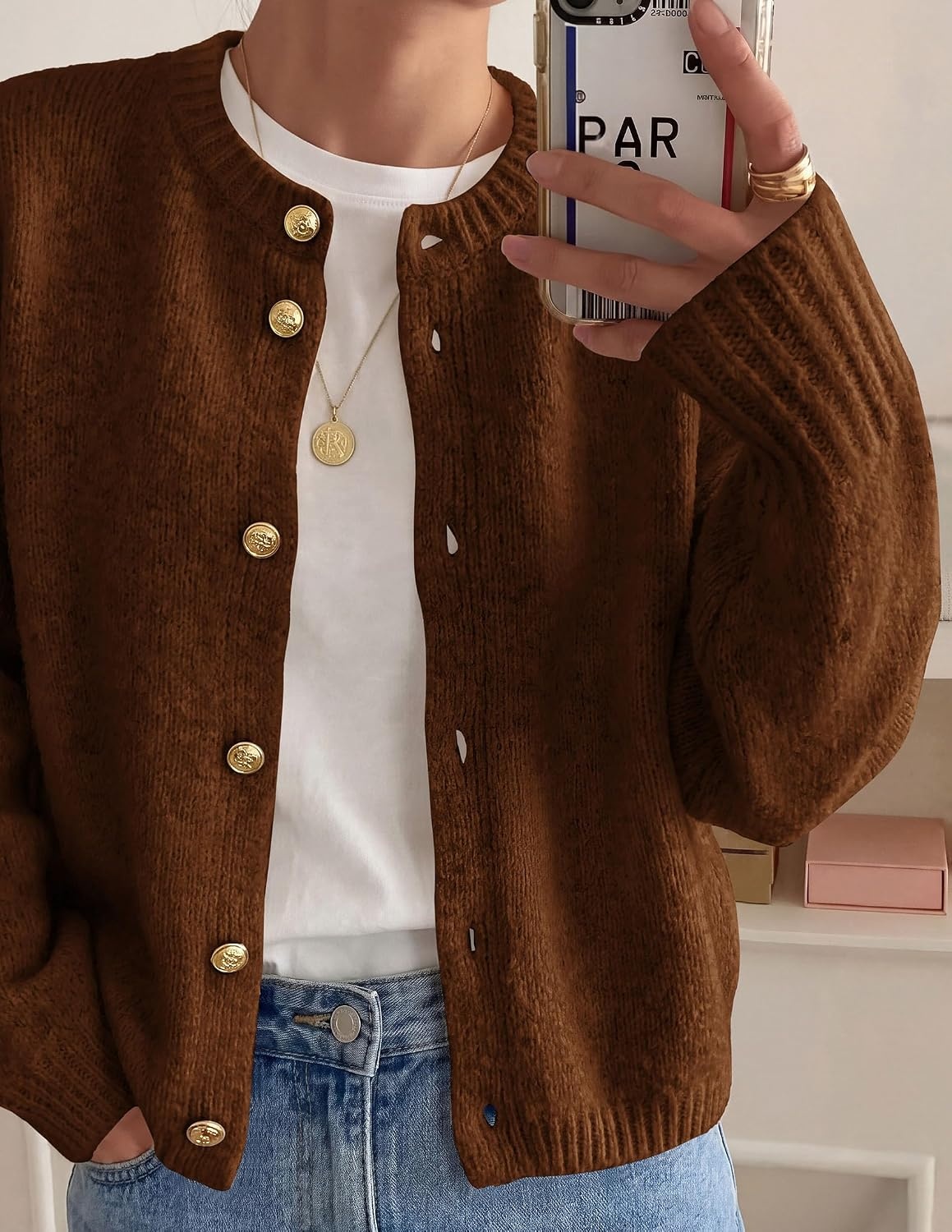 image:imagePRETTYGARDEN Womens Button up Chunky Knit Cardigan SweatersCaramel