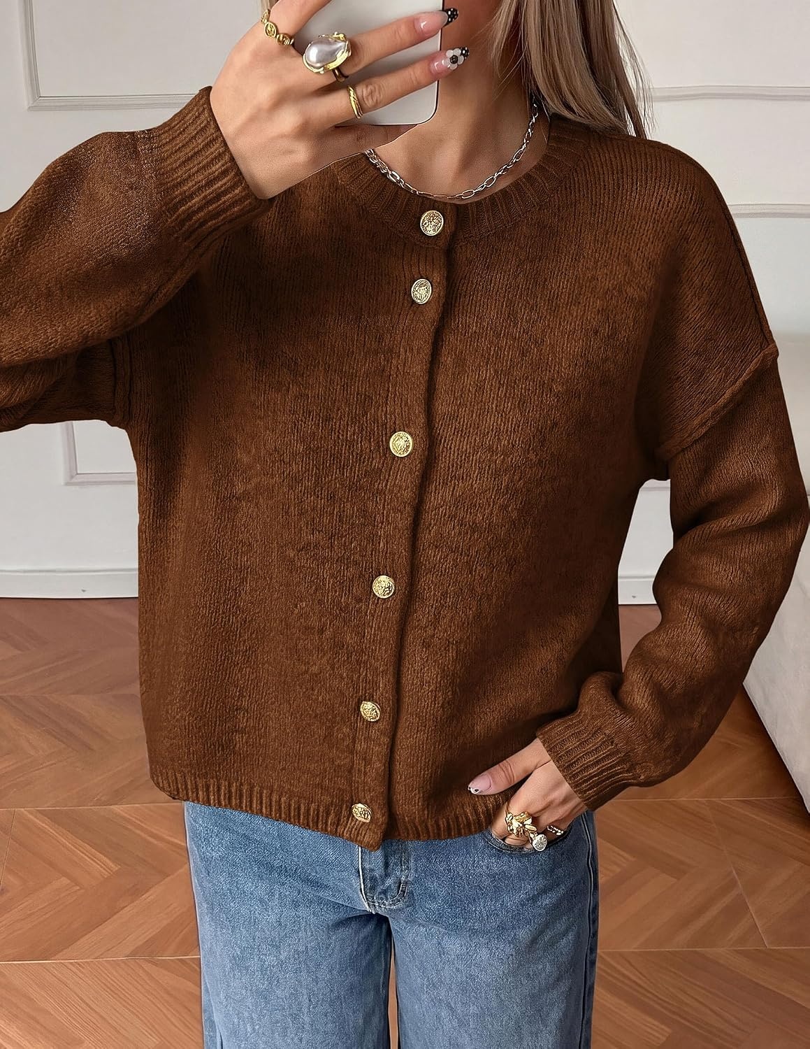 image:imagePRETTYGARDEN Womens Button up Chunky Knit Cardigan SweatersCaramel