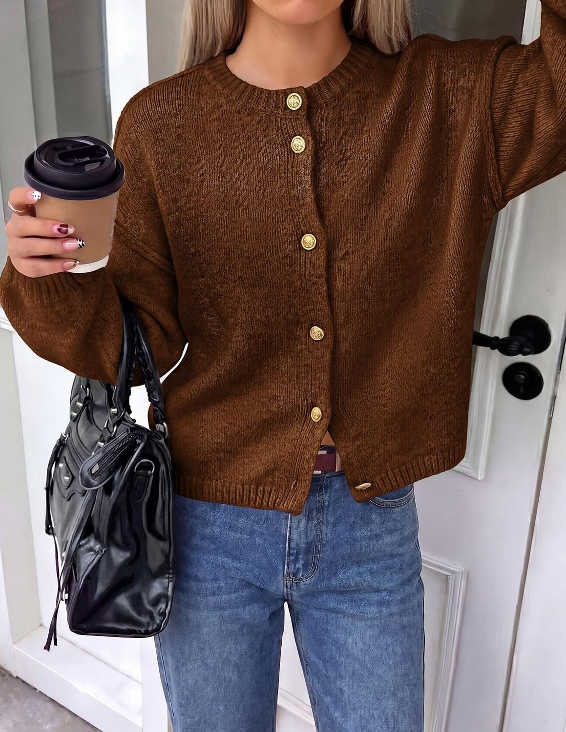 image:imagePRETTYGARDEN Womens Button up Chunky Knit Cardigan SweatersCaramel