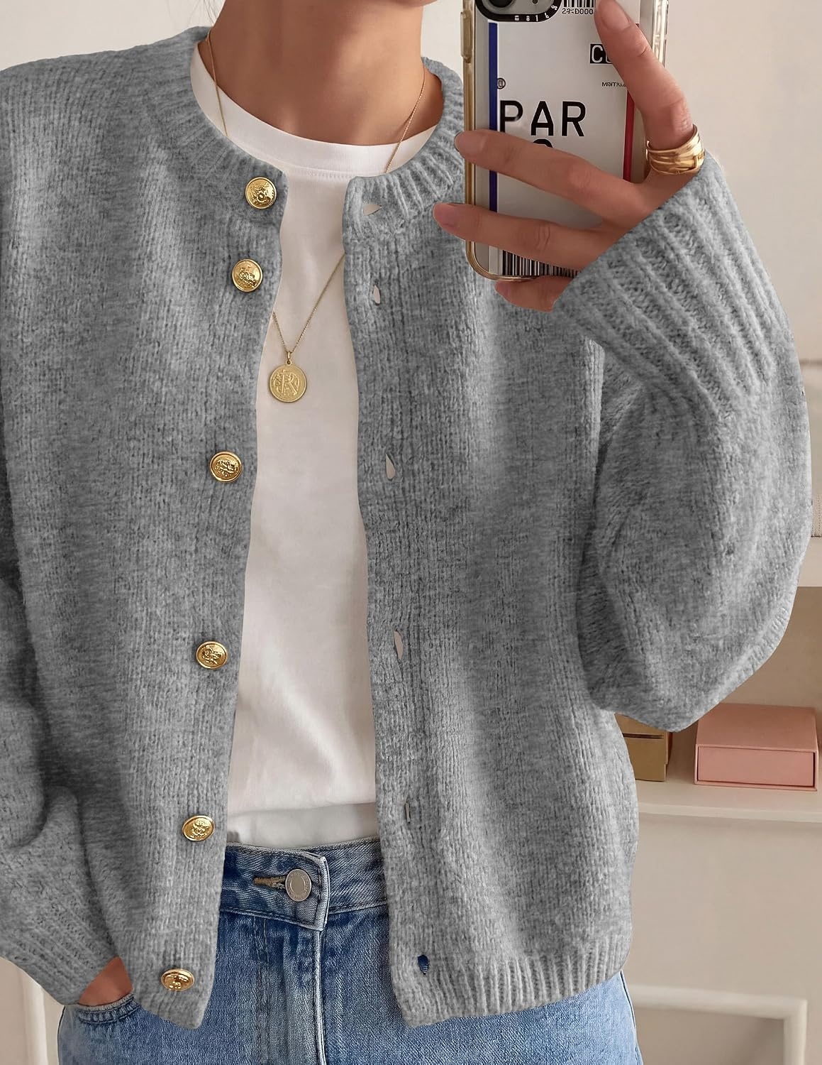 image:imagePRETTYGARDEN Womens Button up Chunky Knit Cardigan SweatersGrey