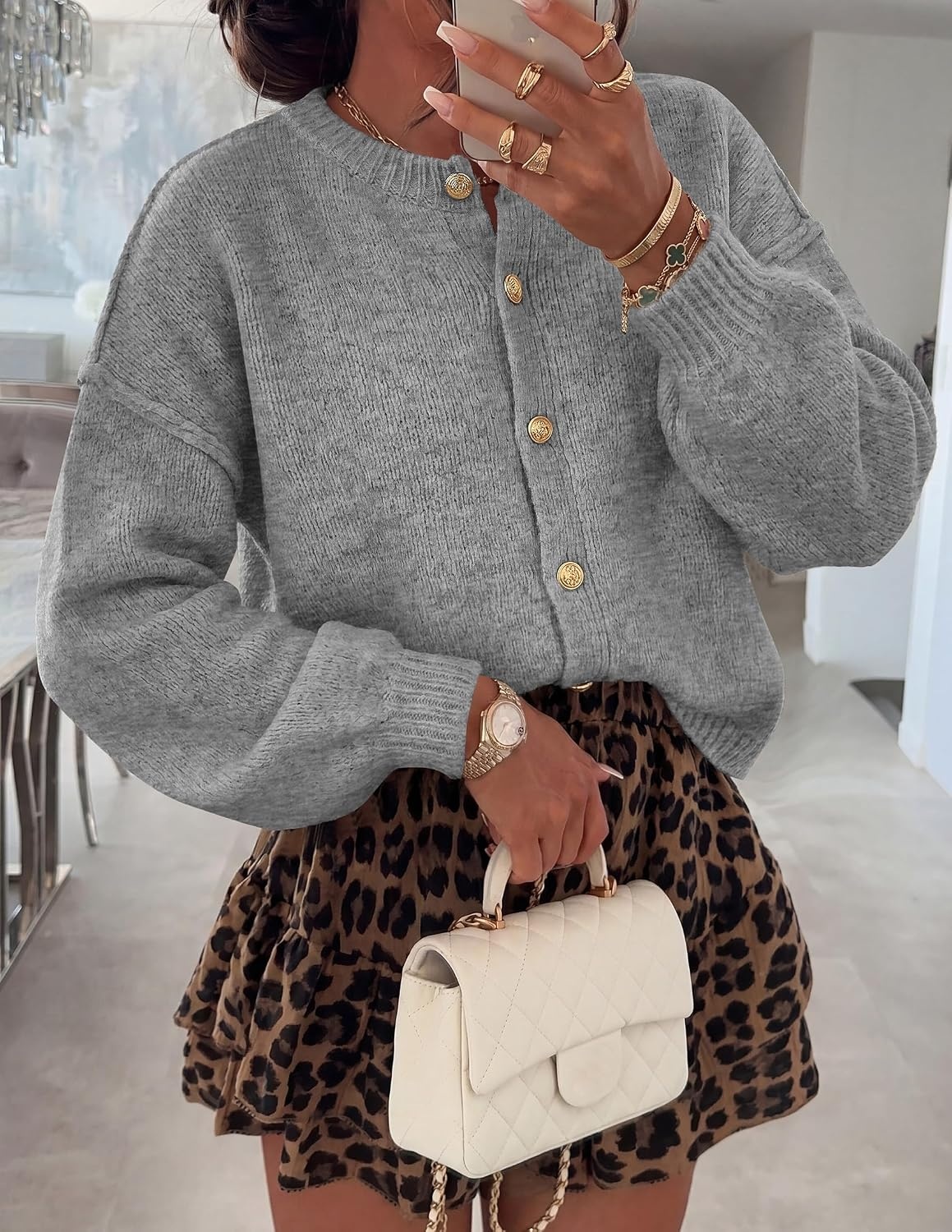 image:imagePRETTYGARDEN Womens Button up Chunky Knit Cardigan SweatersGrey