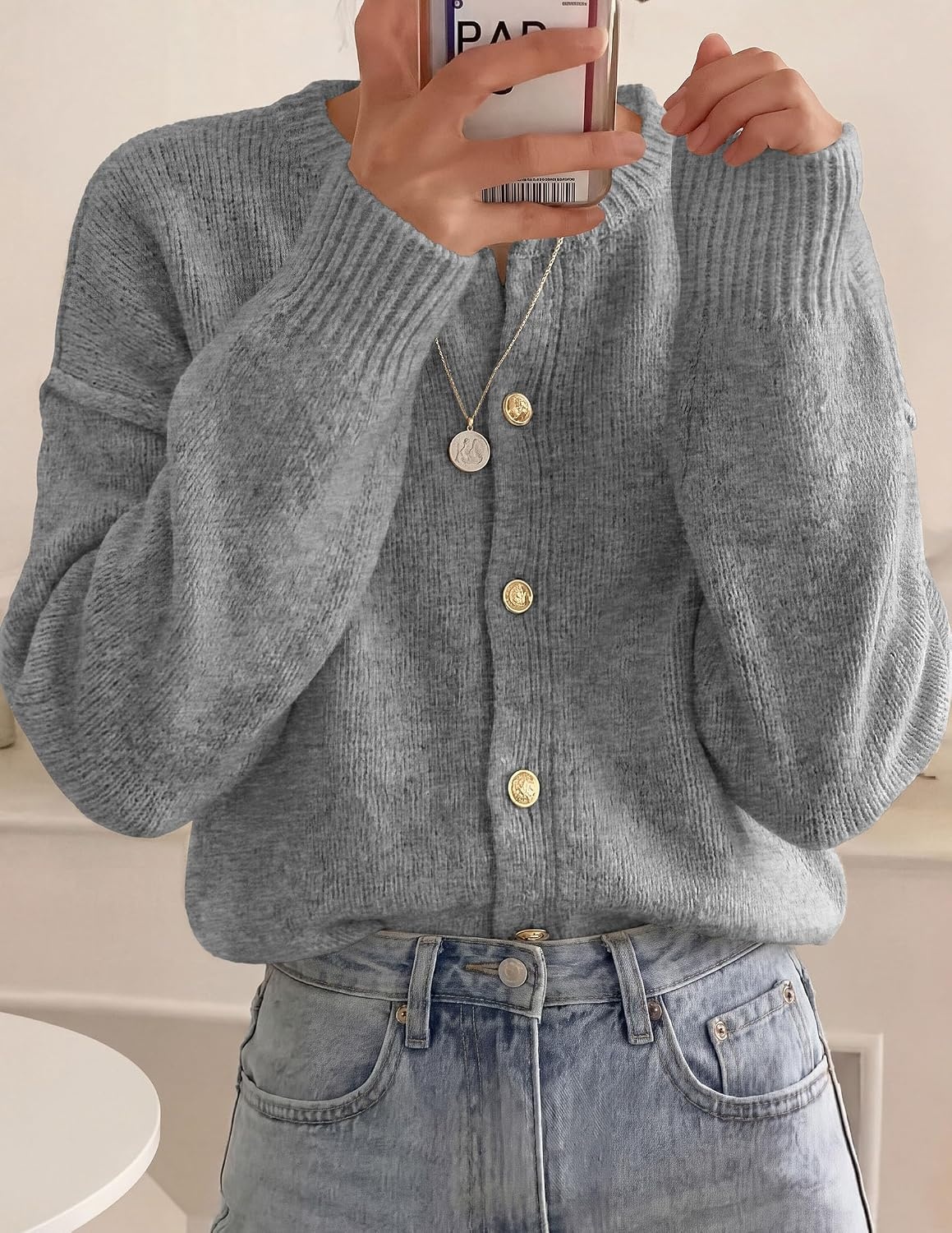 image:imagePRETTYGARDEN Womens Button up Chunky Knit Cardigan SweatersGrey