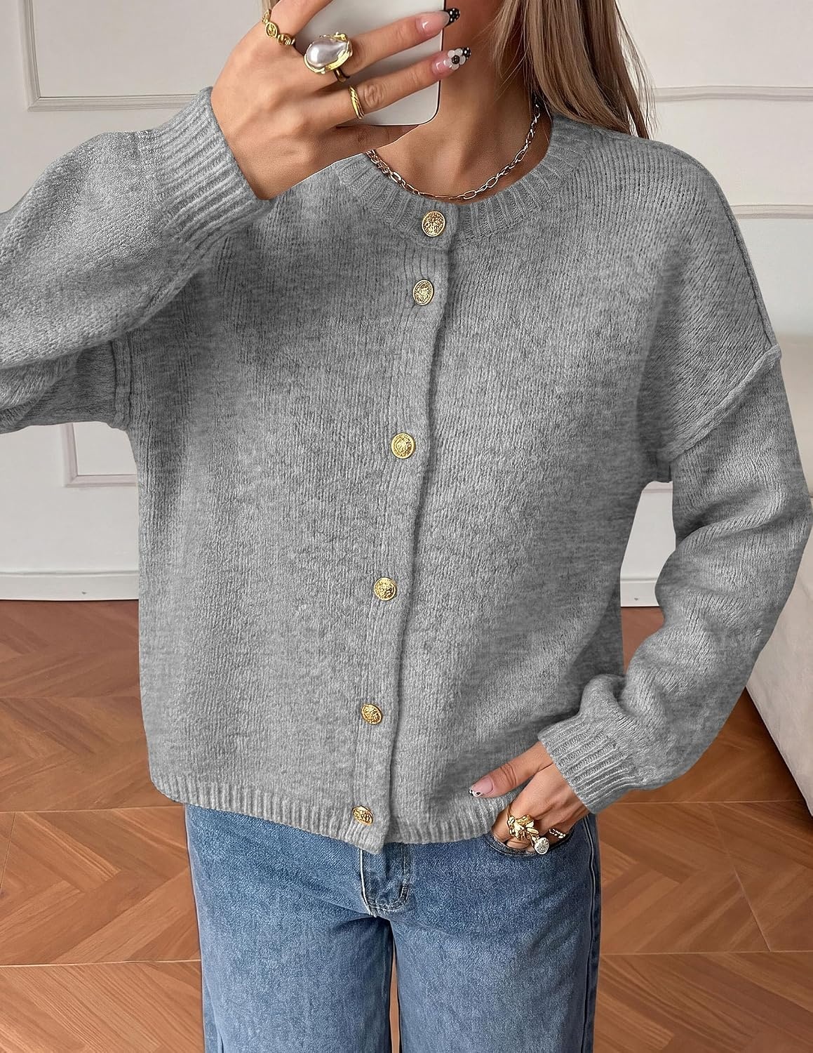 image:imagePRETTYGARDEN Womens Button up Chunky Knit Cardigan SweatersGrey
