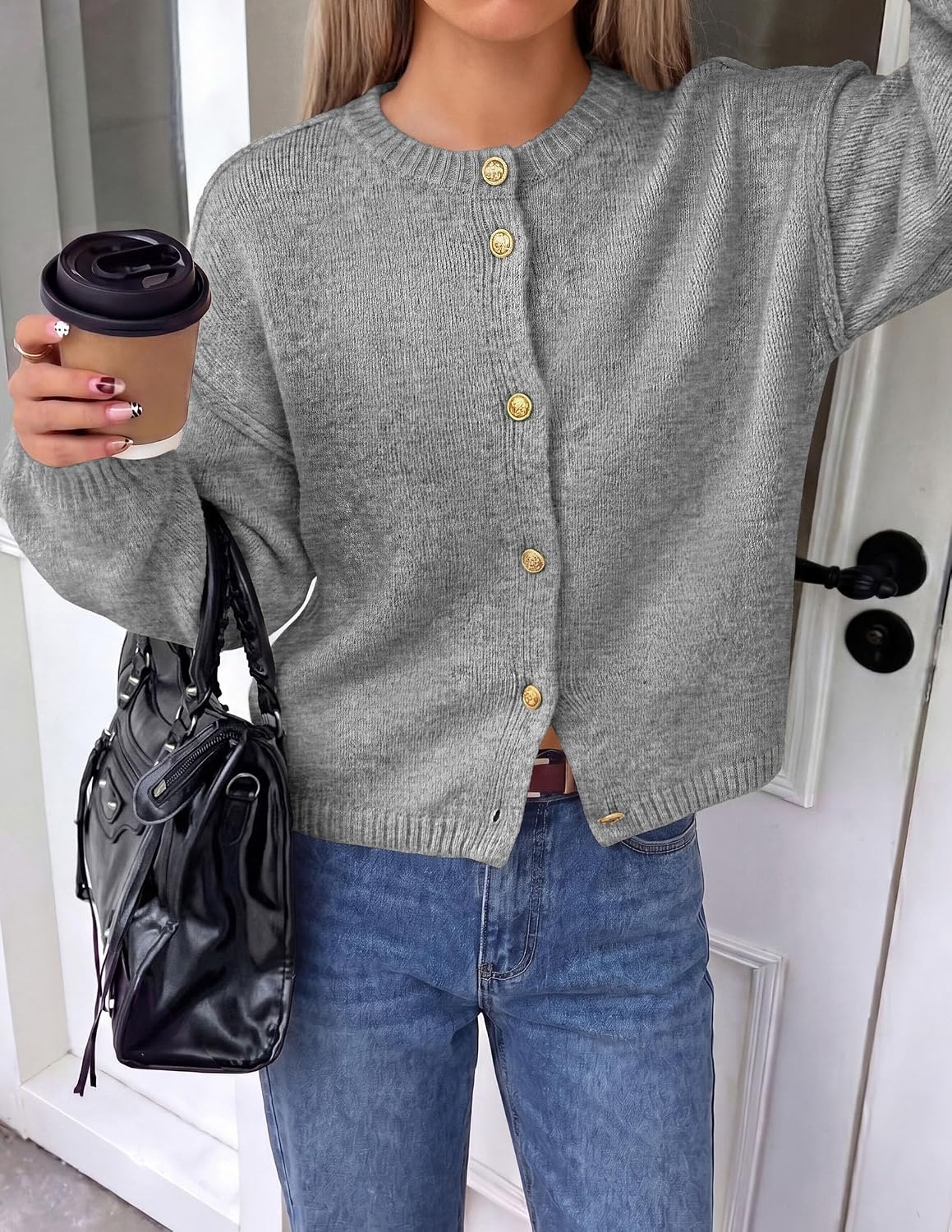 image:imagePRETTYGARDEN Womens Button up Chunky Knit Cardigan SweatersGrey