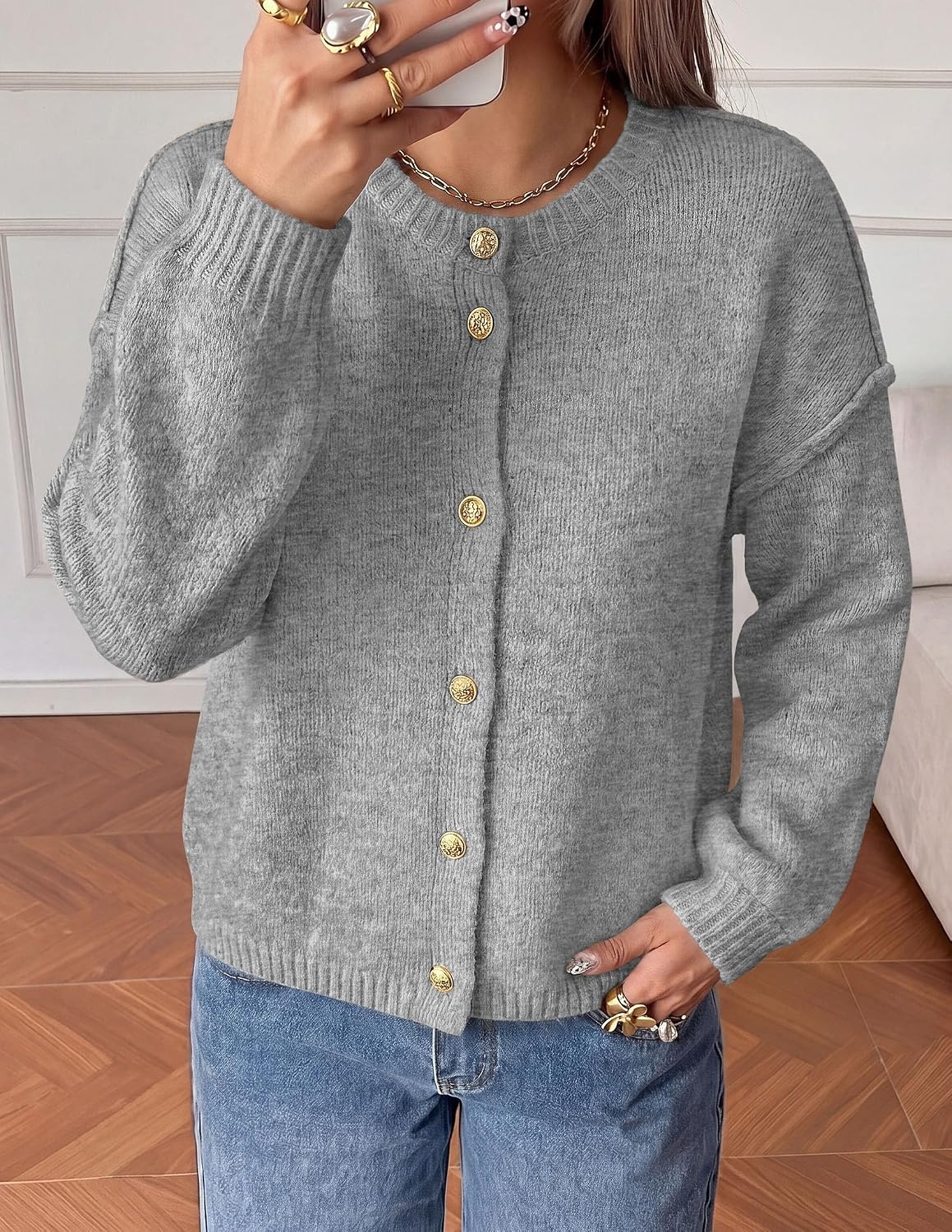 image:imagePRETTYGARDEN Womens Button up Chunky Knit Cardigan SweatersGrey