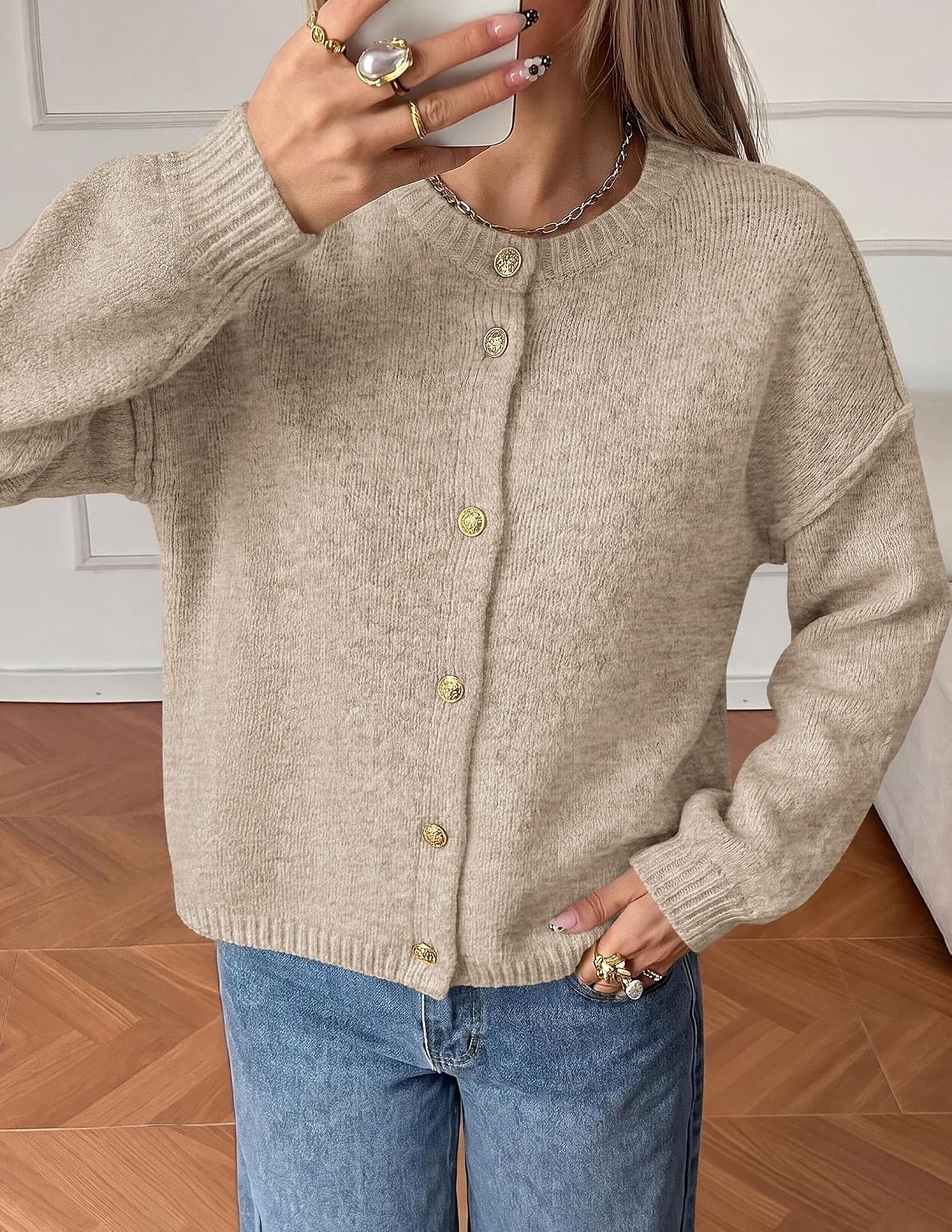 image:imagePRETTYGARDEN Womens Button up Chunky Knit Cardigan SweatersKhaki
