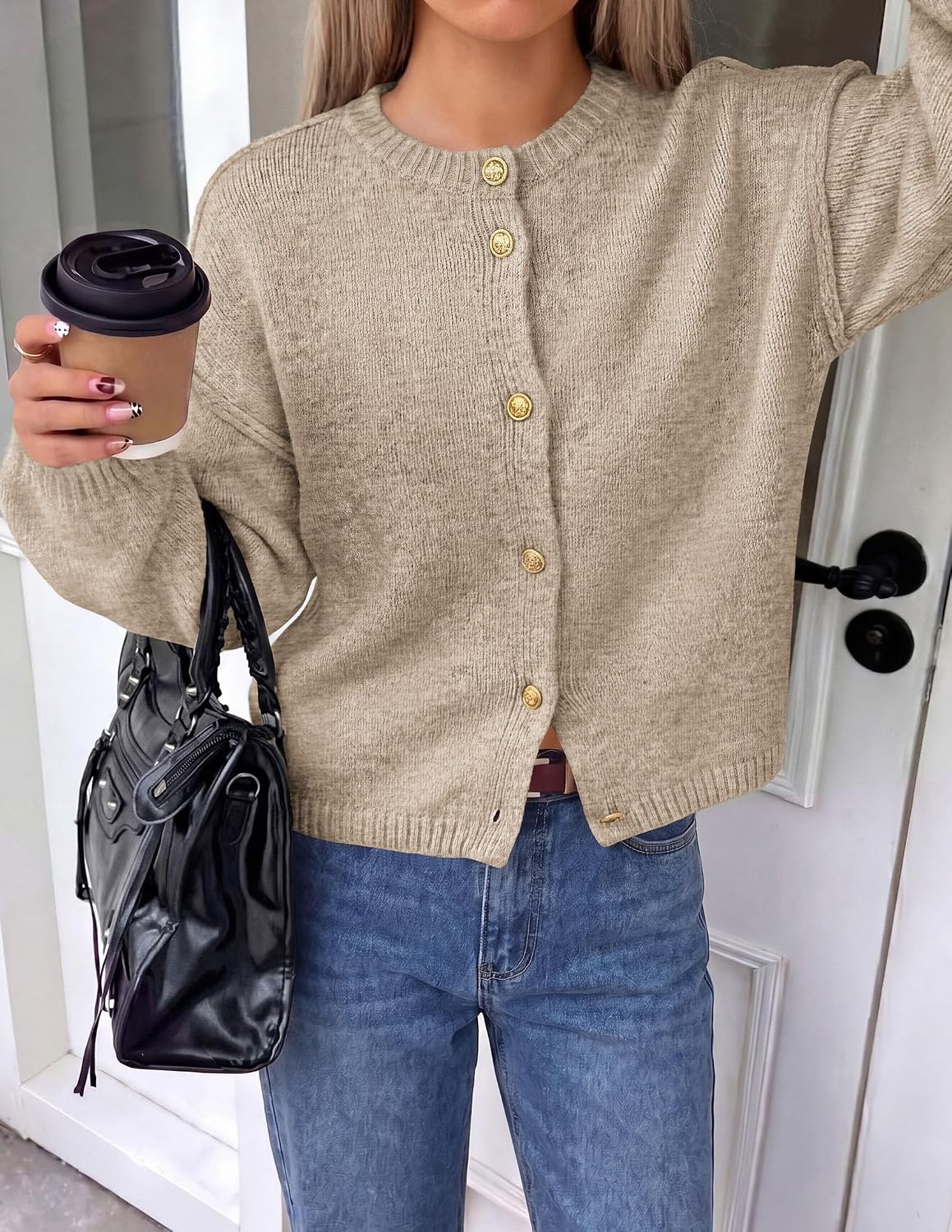 image:imagePRETTYGARDEN Womens Button up Chunky Knit Cardigan SweatersKhaki