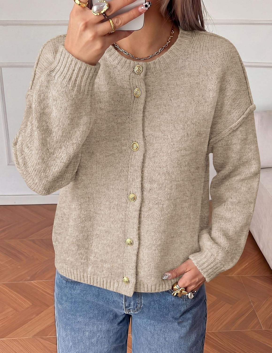 image:imagePRETTYGARDEN Womens Button up Chunky Knit Cardigan SweatersKhaki