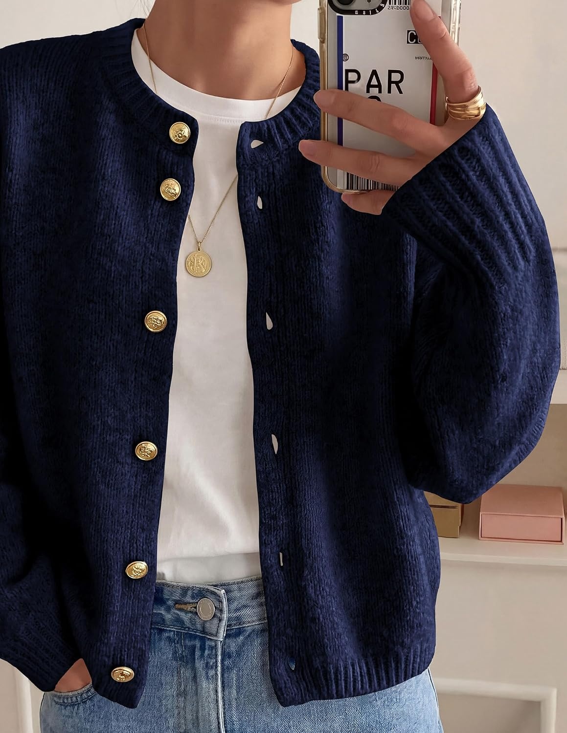 image:imagePRETTYGARDEN Womens Button up Chunky Knit Cardigan SweatersRoyal Blue