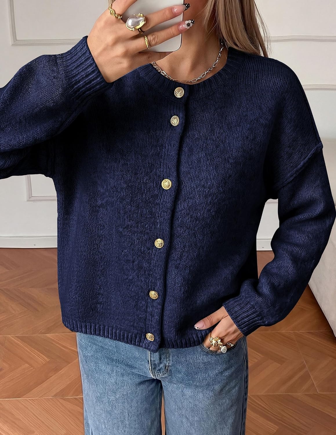 image:imagePRETTYGARDEN Womens Button up Chunky Knit Cardigan SweatersRoyal Blue