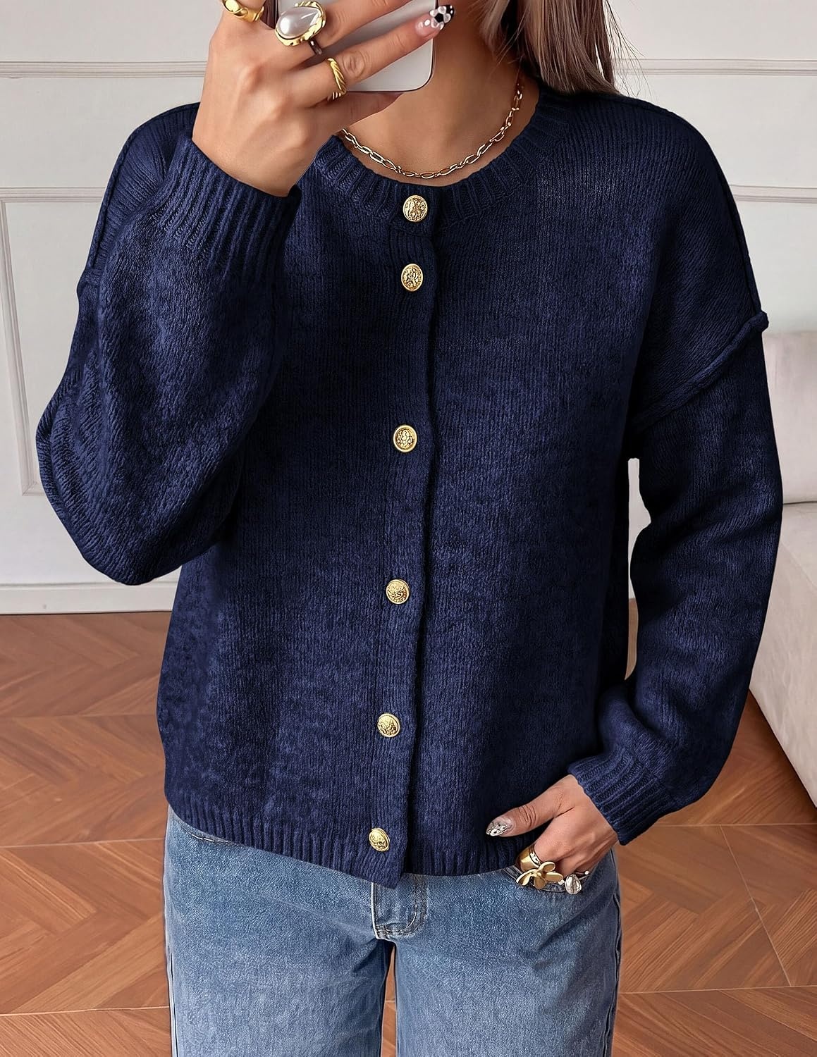 image:imagePRETTYGARDEN Womens Button up Chunky Knit Cardigan SweatersRoyal Blue
