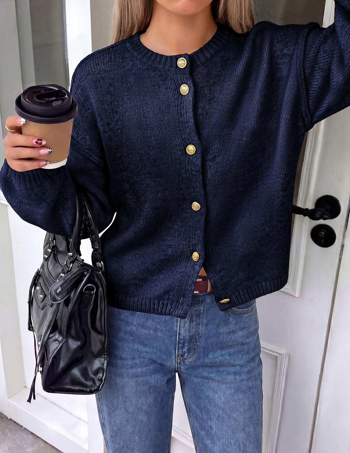 image:imagePRETTYGARDEN Womens Button up Chunky Knit Cardigan SweatersRoyal Blue