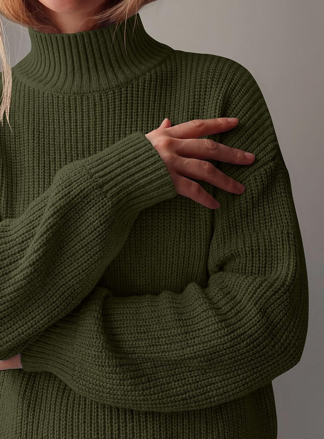 image:imagePRETTYGARDEN Womens Chunky Knit Pullover Mock Neck SweatersArmy Green