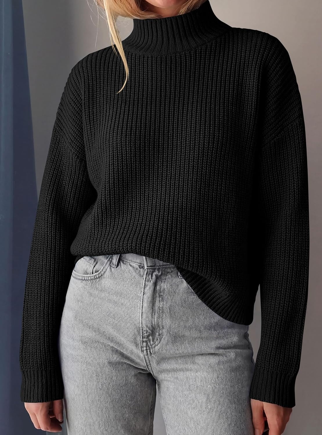 image:imagePRETTYGARDEN Womens Chunky Knit Pullover Mock Neck SweatersBlack