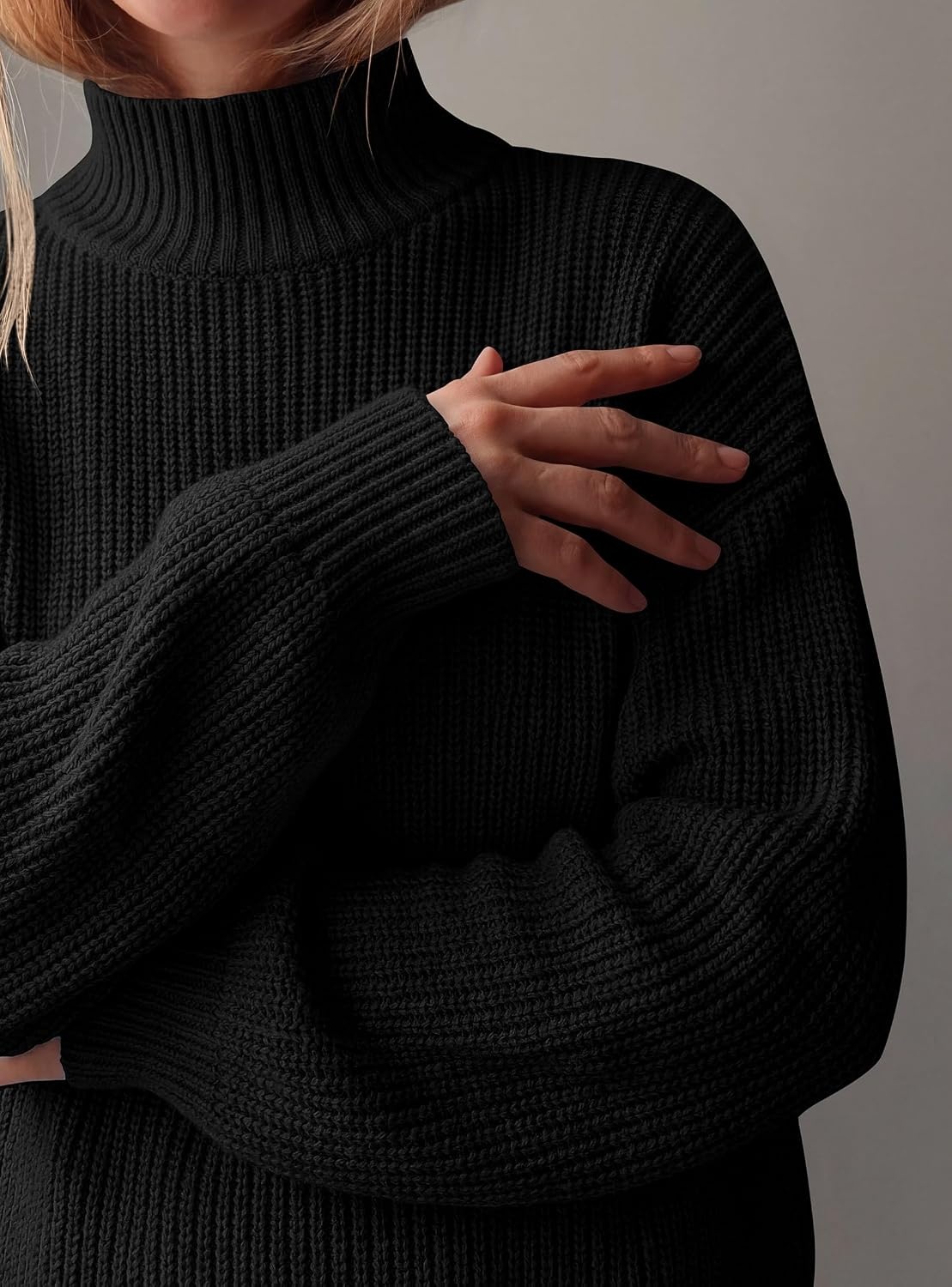 image:imagePRETTYGARDEN Womens Chunky Knit Pullover Mock Neck SweatersBlack