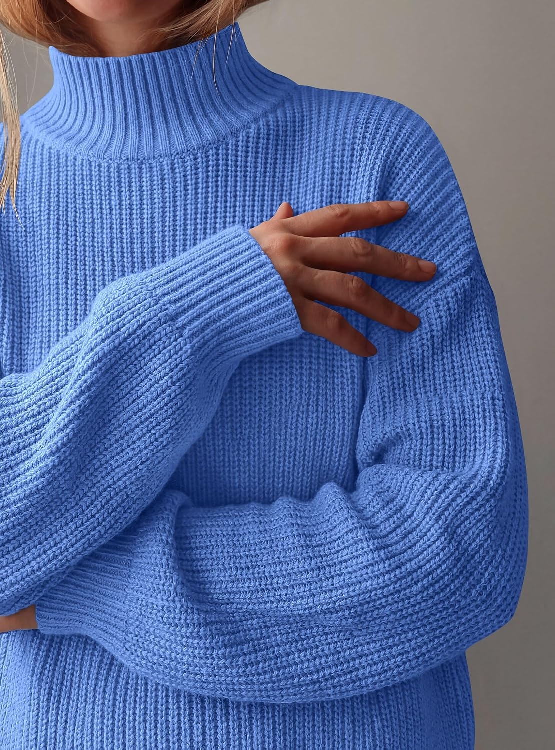 image:imagePRETTYGARDEN Womens Chunky Knit Pullover Mock Neck SweatersBlue