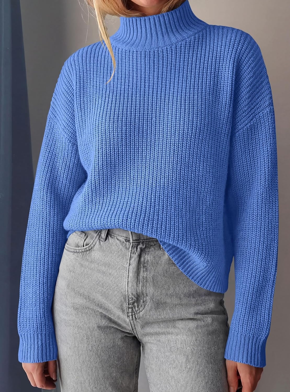 image:imagePRETTYGARDEN Womens Chunky Knit Pullover Mock Neck SweatersBlue