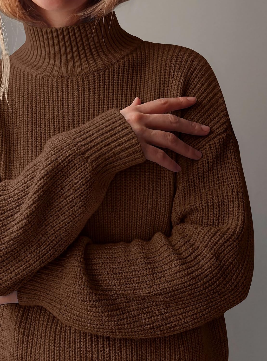 image:imagePRETTYGARDEN Womens Chunky Knit Pullover Mock Neck SweatersBrown