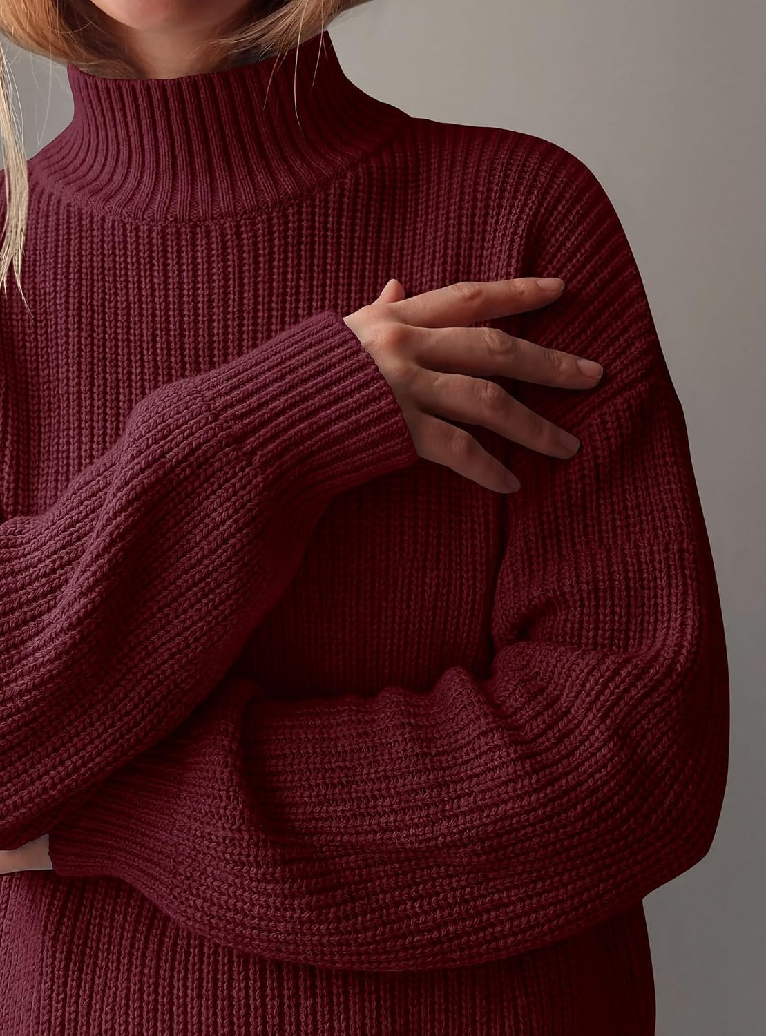 image:imagePRETTYGARDEN Womens Chunky Knit Pullover Mock Neck SweatersBurgundy