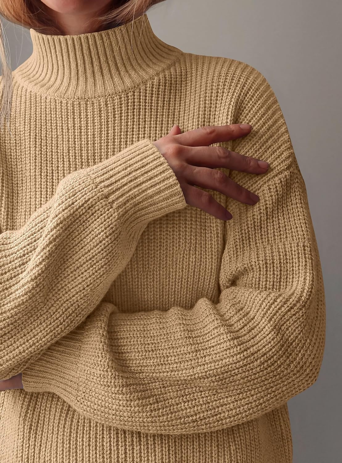 image:imagePRETTYGARDEN Womens Chunky Knit Pullover Mock Neck SweatersKhaki