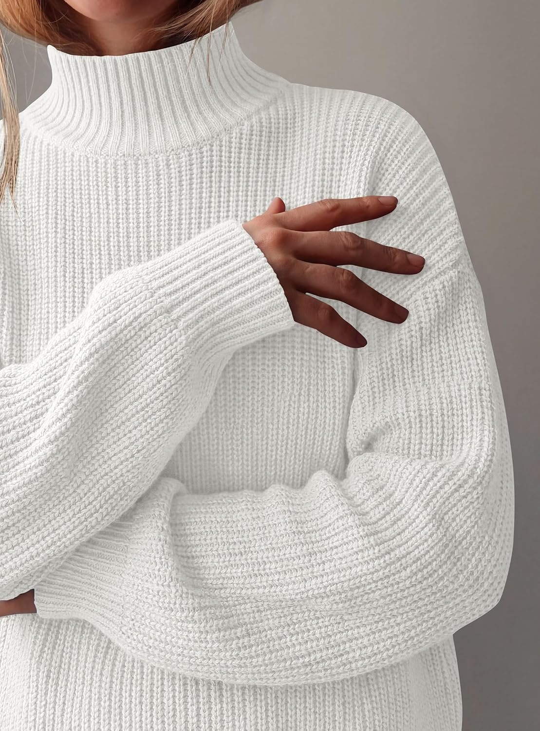 image:imagePRETTYGARDEN Womens Chunky Knit Pullover Mock Neck SweatersWhite