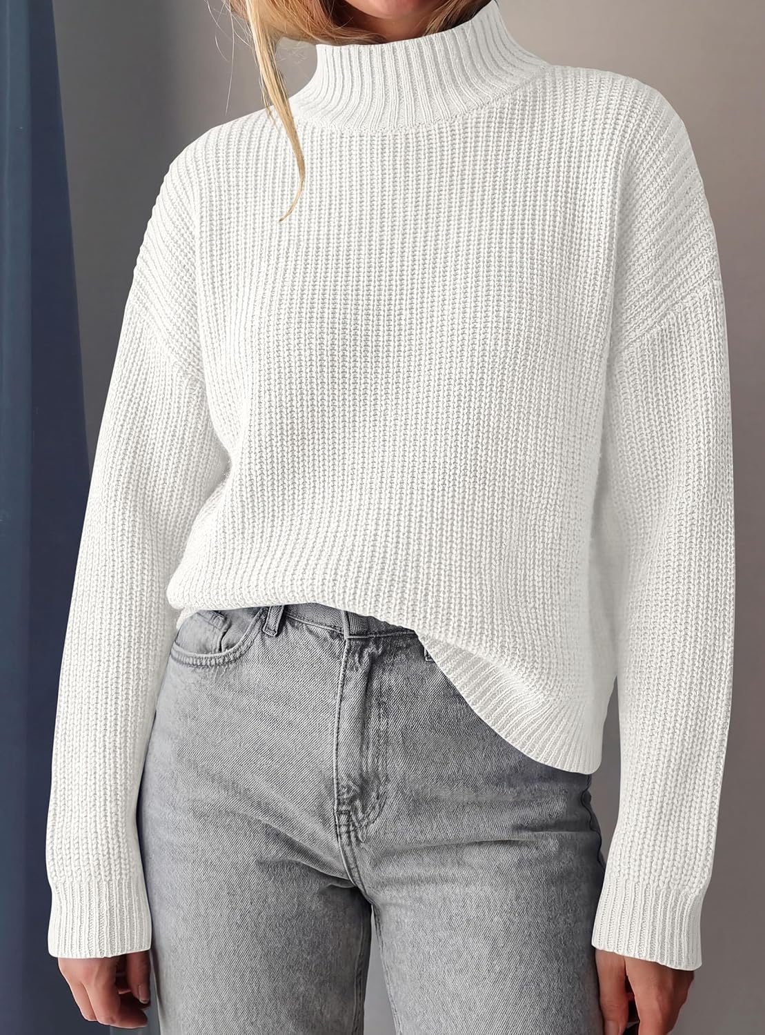 image:imagePRETTYGARDEN Womens Chunky Knit Pullover Mock Neck SweatersWhite