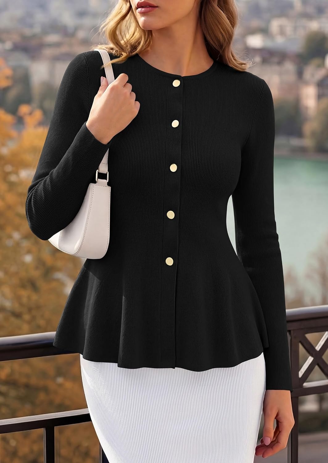 image:imagePRETTYGARDEN Womens Fall Lightweight Cardigan SweatersBlack
