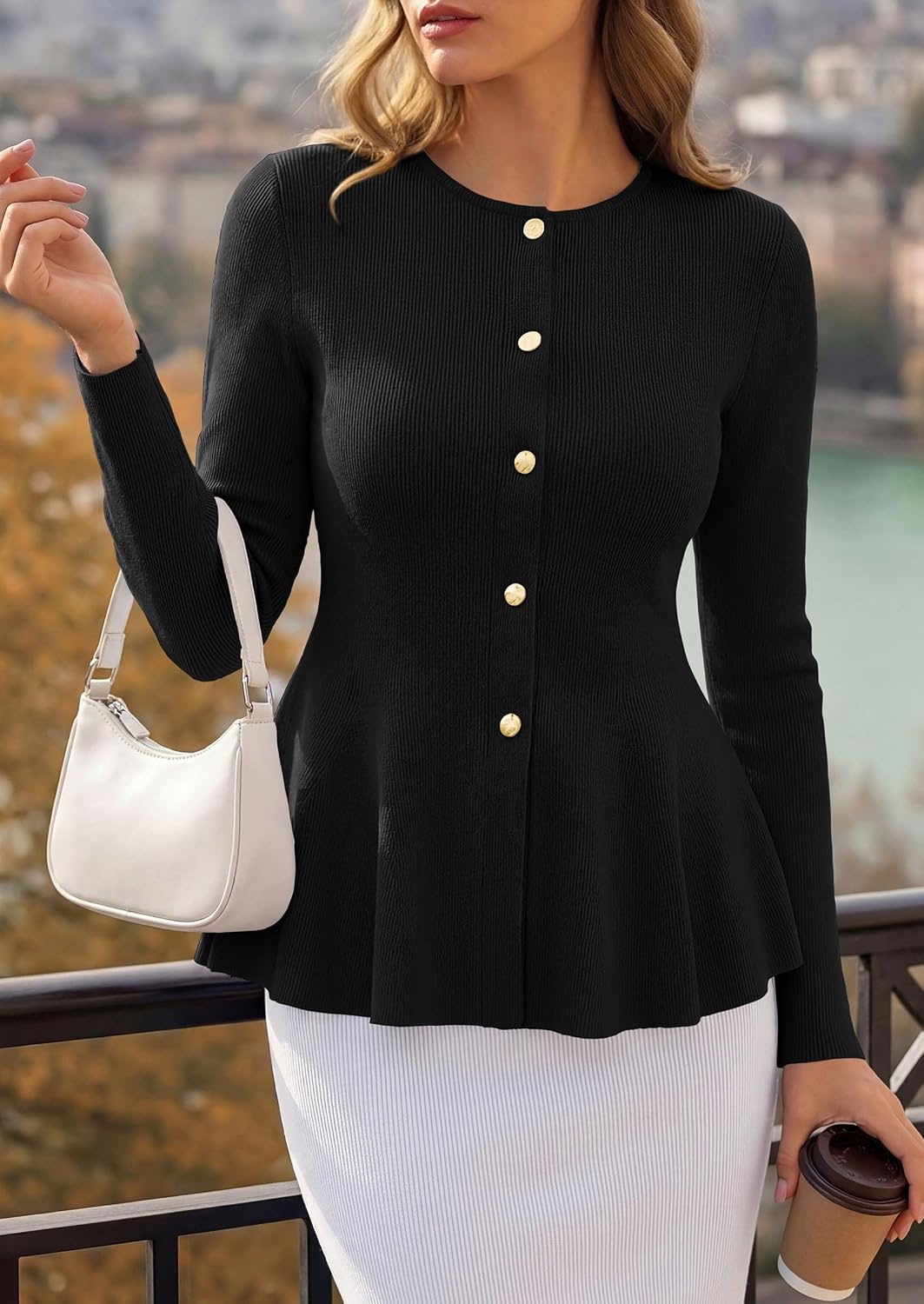 image:imagePRETTYGARDEN Womens Fall Lightweight Cardigan SweatersBlack