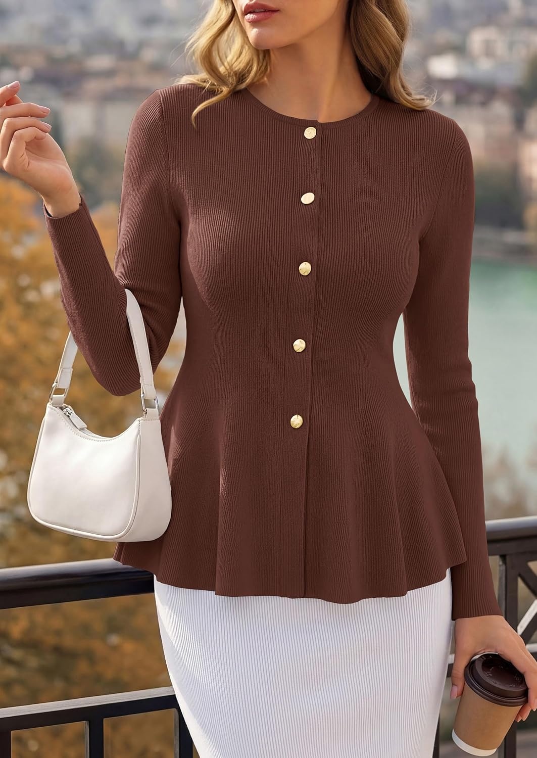 image:imagePRETTYGARDEN Womens Fall Lightweight Cardigan SweatersBrown