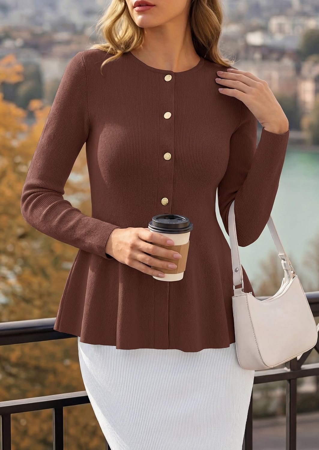 image:imagePRETTYGARDEN Womens Fall Lightweight Cardigan SweatersBrown