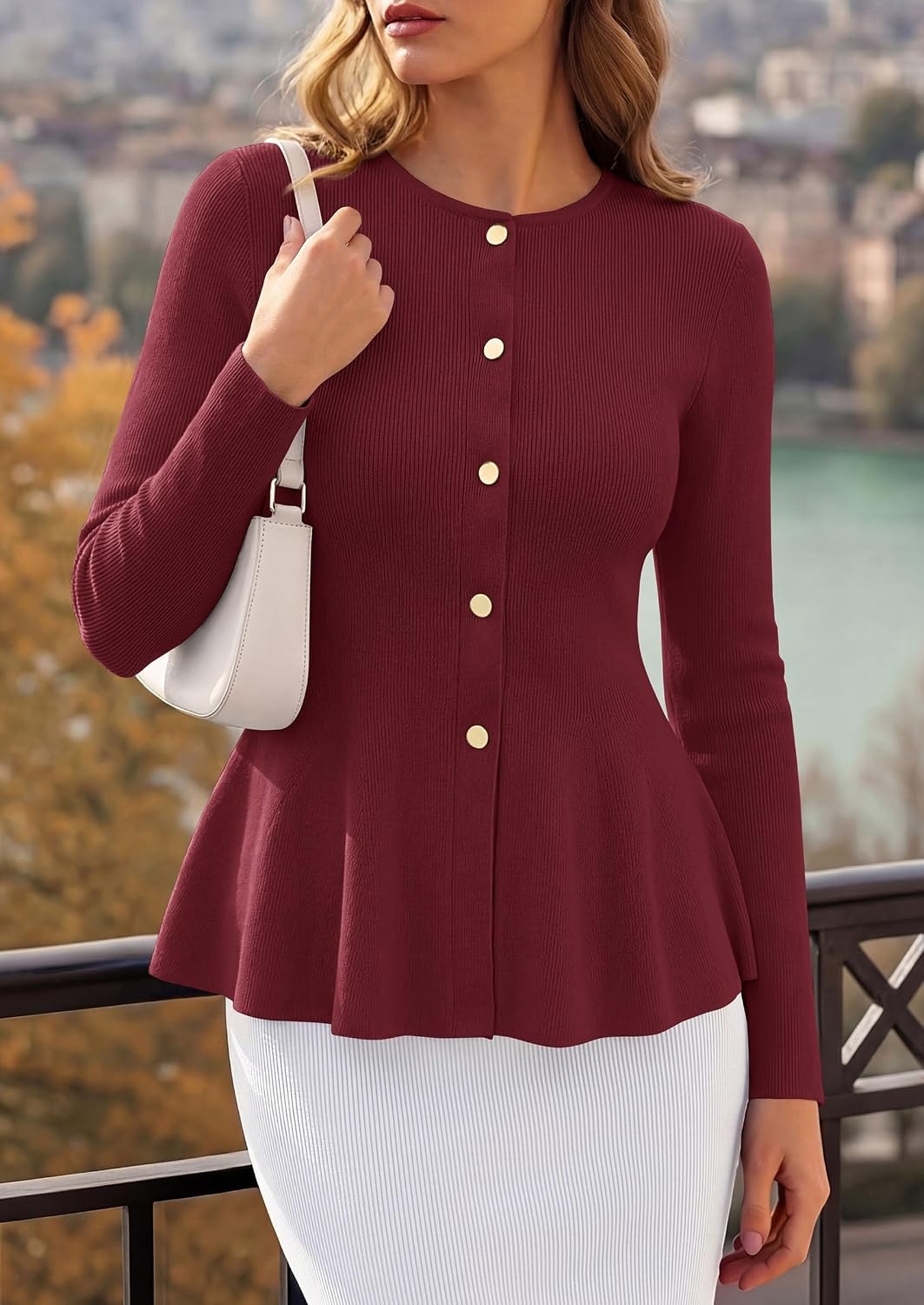 image:imagePRETTYGARDEN Womens Fall Lightweight Cardigan SweatersBurgundy