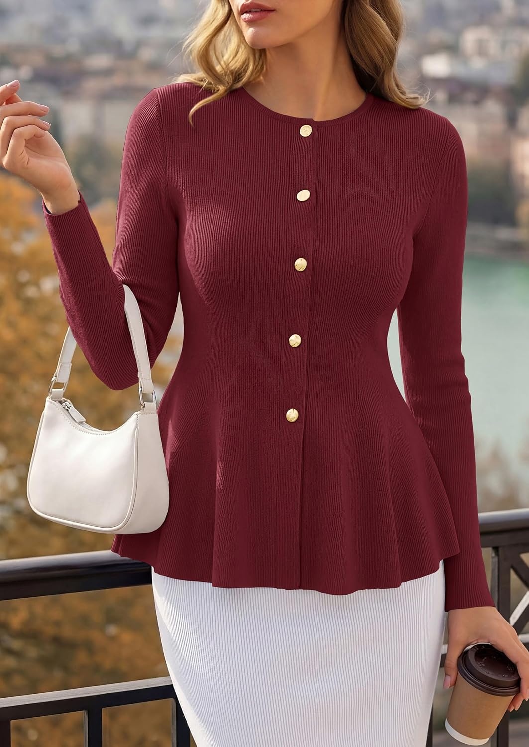 image:imagePRETTYGARDEN Womens Fall Lightweight Cardigan SweatersBurgundy