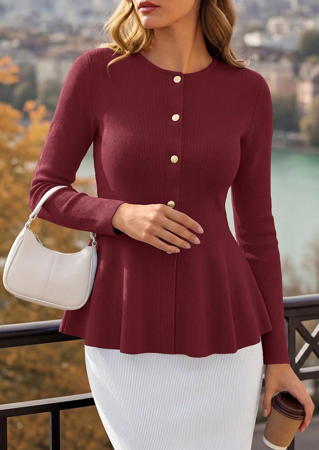 image:imagePRETTYGARDEN Womens Fall Lightweight Cardigan SweatersBurgundy