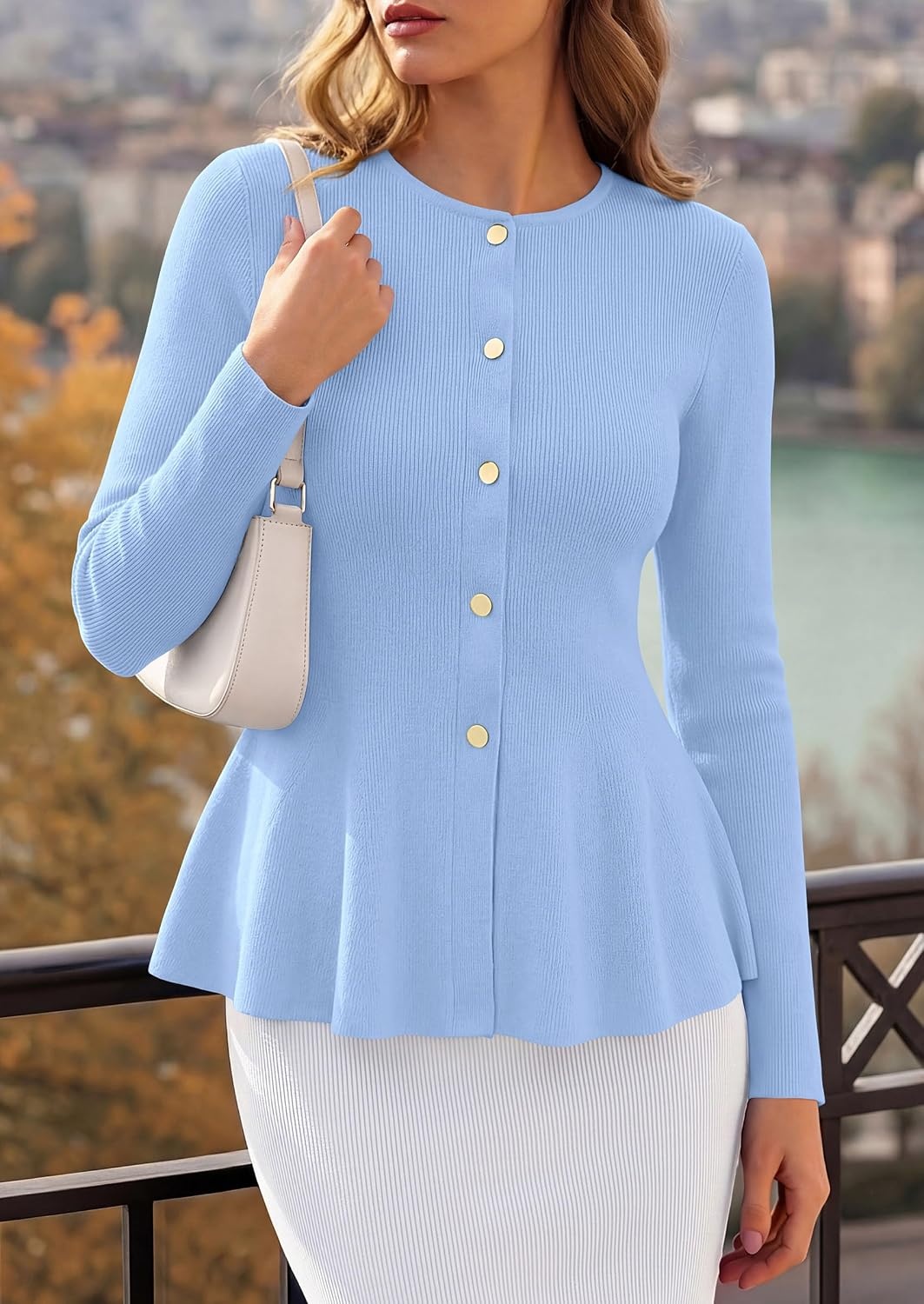 image:imagePRETTYGARDEN Womens Fall Lightweight Cardigan SweatersLight Blue