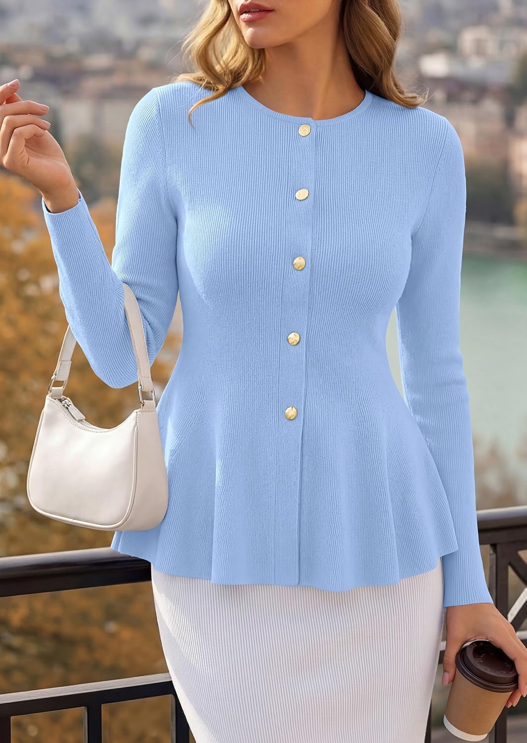 image:imagePRETTYGARDEN Womens Fall Lightweight Cardigan SweatersLight Blue